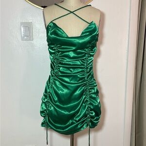Maniere De Voir Green Satin Mini Dress